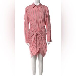 Derek Lam 10 Crosby’s Trish Pink Black & White Striped Tie-Waist Shirt Dress